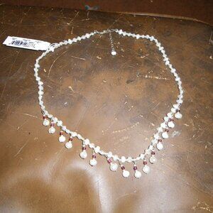 Women's Sterling Silver & Freshwater Pearl 16+2" Necklace w/ Garnet Beads